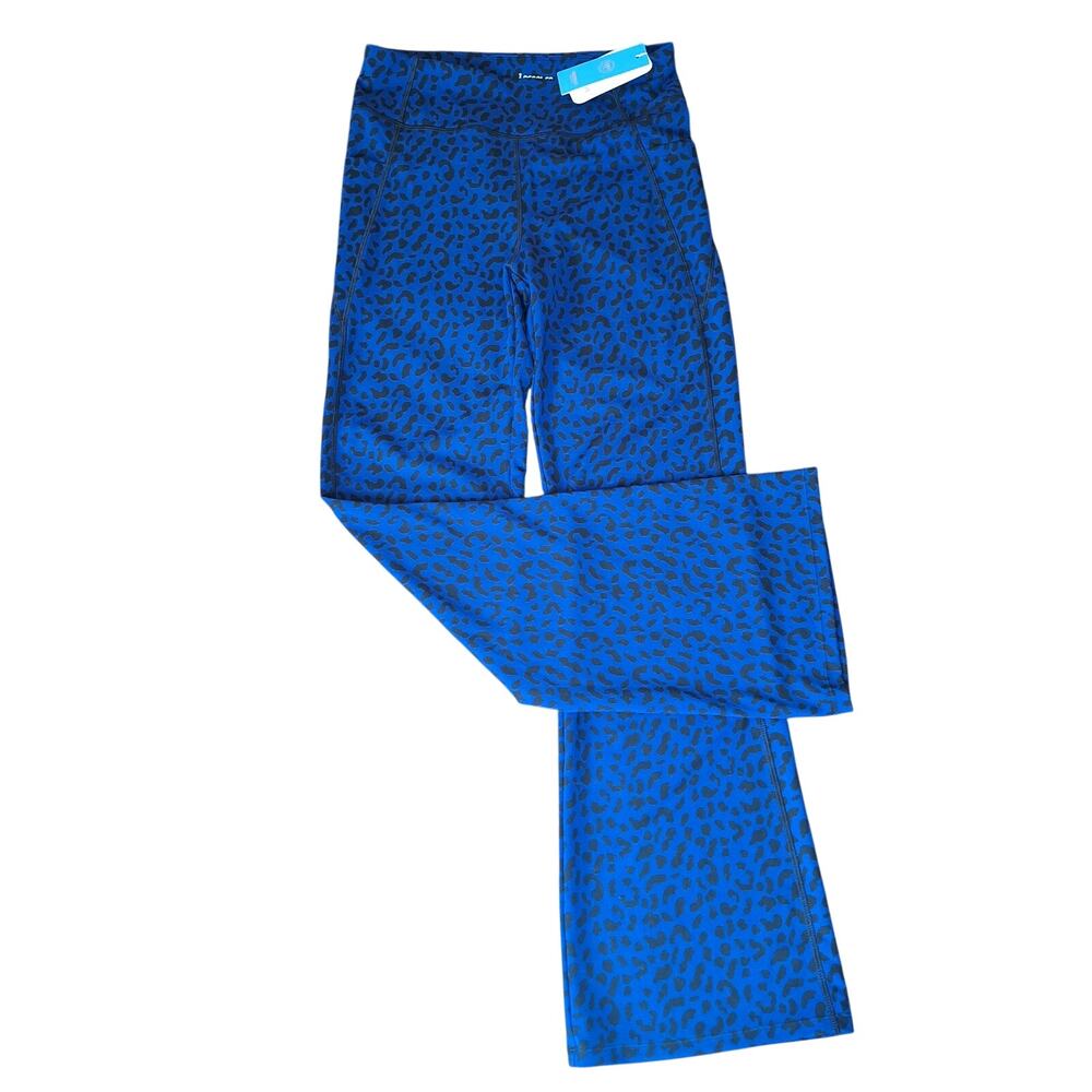 NWT ACEGOLFS Blue Leopard Print Flare Golf Pants High Waist Womens UPF 50 Small